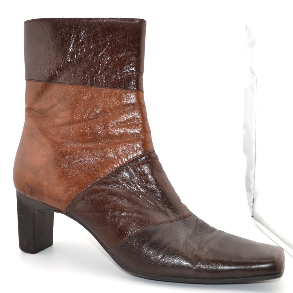 Liz Claiborne Eleanor 2 Ankle Boots Women 9.5 Brown Good Patchwork Design Women